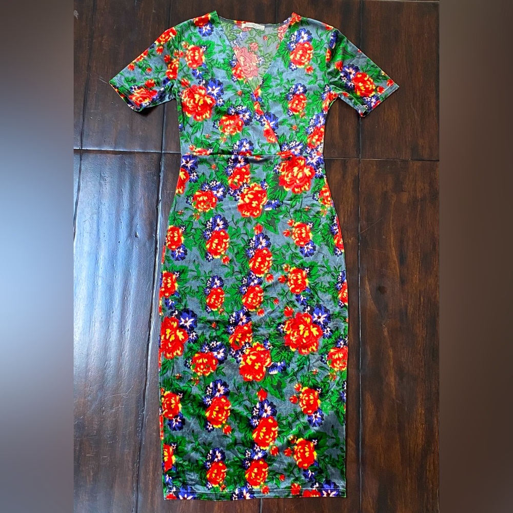 Velvet dress with floral pattern